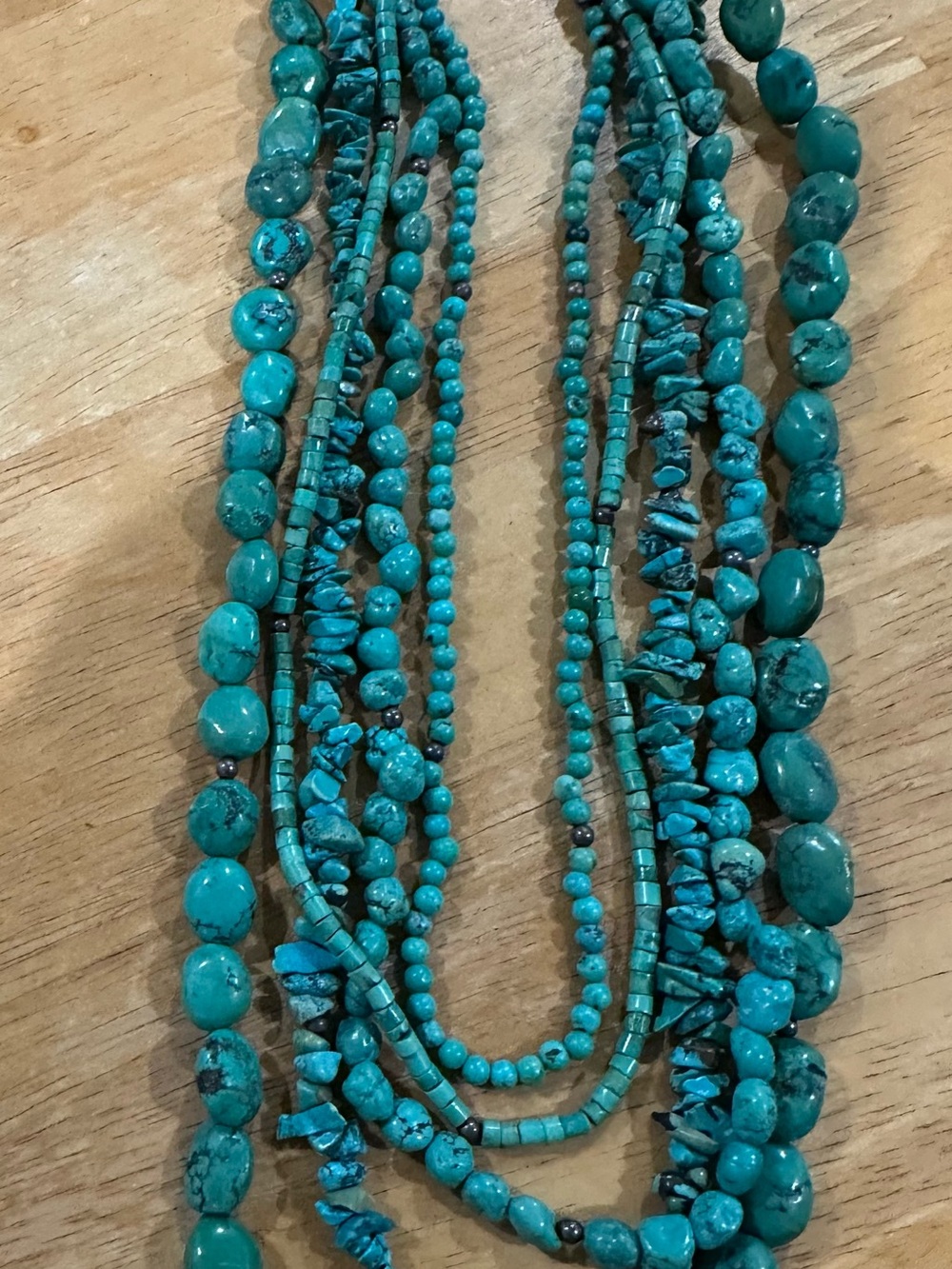 Multi-Strand Turquoise Beaded Necklace - Teal Blue Statement